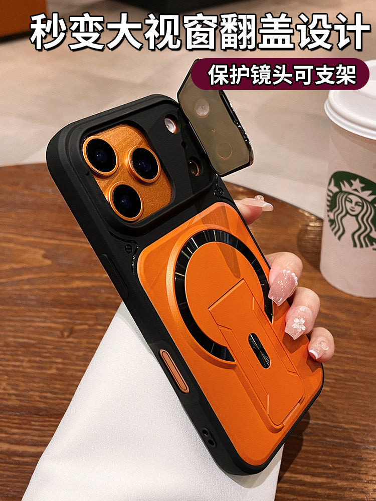 Apple 17ProMax mobil telefon qutusu, yeni flip lens filmi, hər şey daxil olan qoruyucu örtük, iPhone16pro sadə stend, maqnit emiş, yüngül lüks, kişilər və qadınlar üçün yüksək səviyyəli flip örtük 15 üçün uyğundur 14plurhui 13