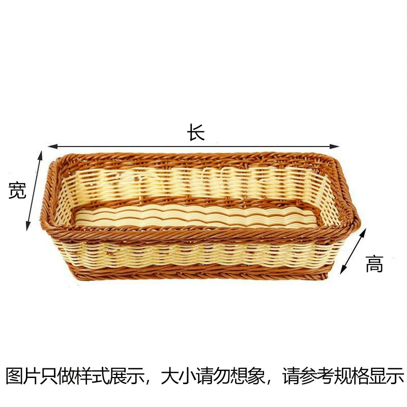 Düzbucaqlı imitasiya rattan meyvə səbəti, plastik toxunmuş çörək səbəti, supermarket ekran səbəti, məişət qəlyanaltı saxlama səbəti