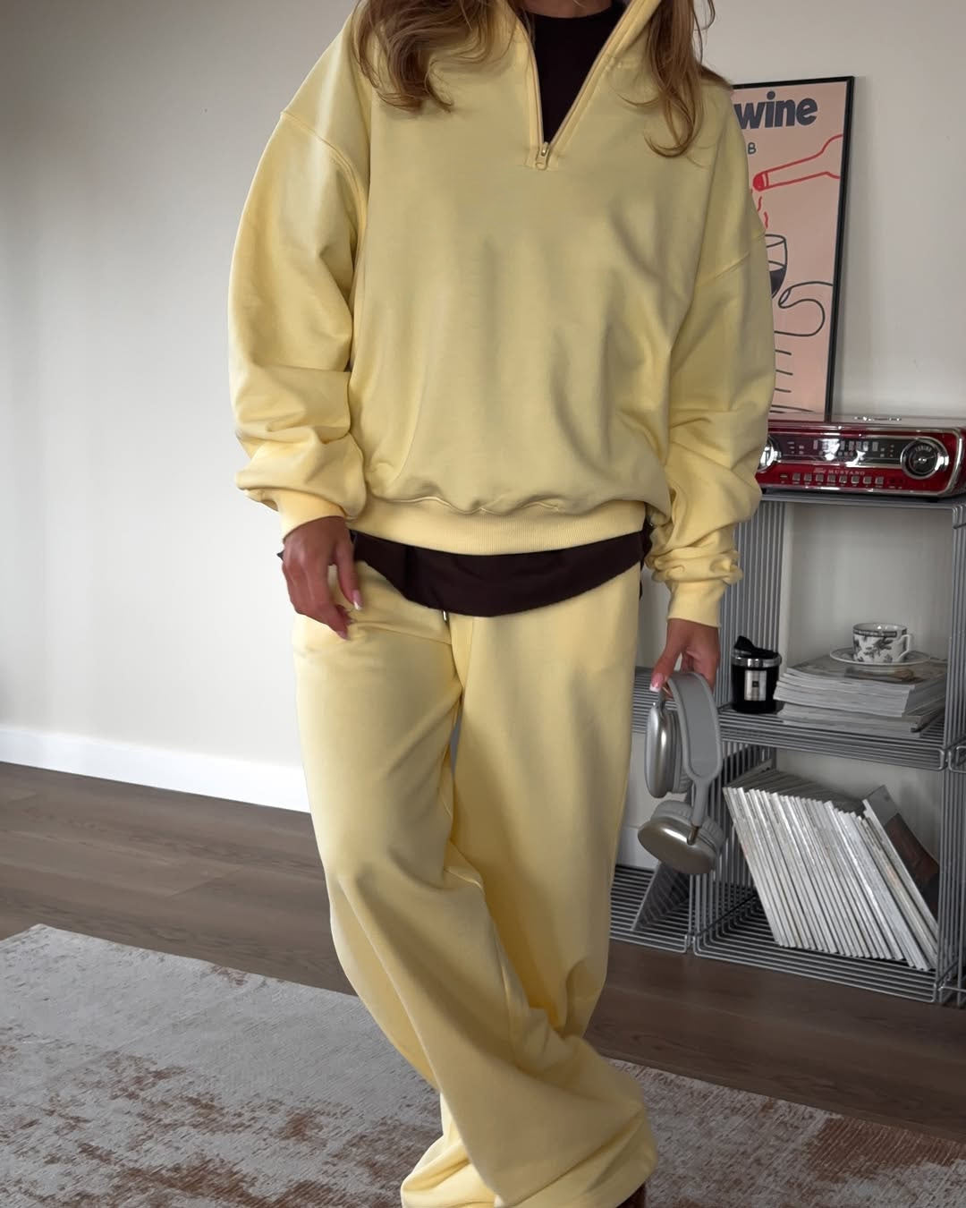 European and American style loose, half-zip shirt and pants set