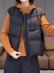 Koreya üslubunda qadınlar üçün boş dairəvi yaxalı pambıq jilet, payız və qış, böyük ölçüdə, bir az dolğun qızlar üçün, çoxfunksiyalı qolsuz jilet