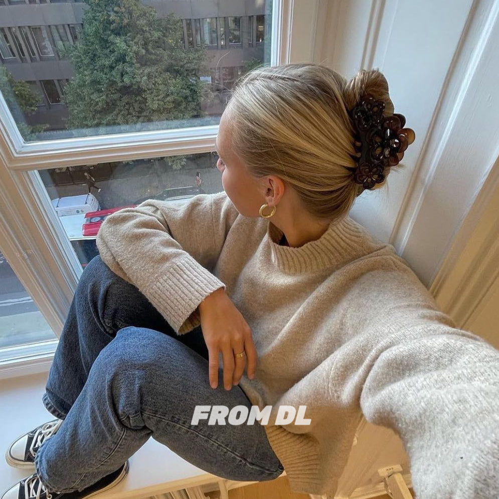 DL selor eyni stilli fransız çiçəkli içi boş qətran saç qısqacı, başın arxasındakı retro böyük saç qısqacı