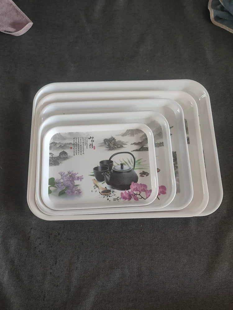 Düzbucaqlı melamin imitasiya çini nimçəsi qalınlaşdırılmış çay dəsti su stəkanı çay nimçəsi yemək boşqabı meyvə qabı plastik düşməyə qarşı saxlama qabı