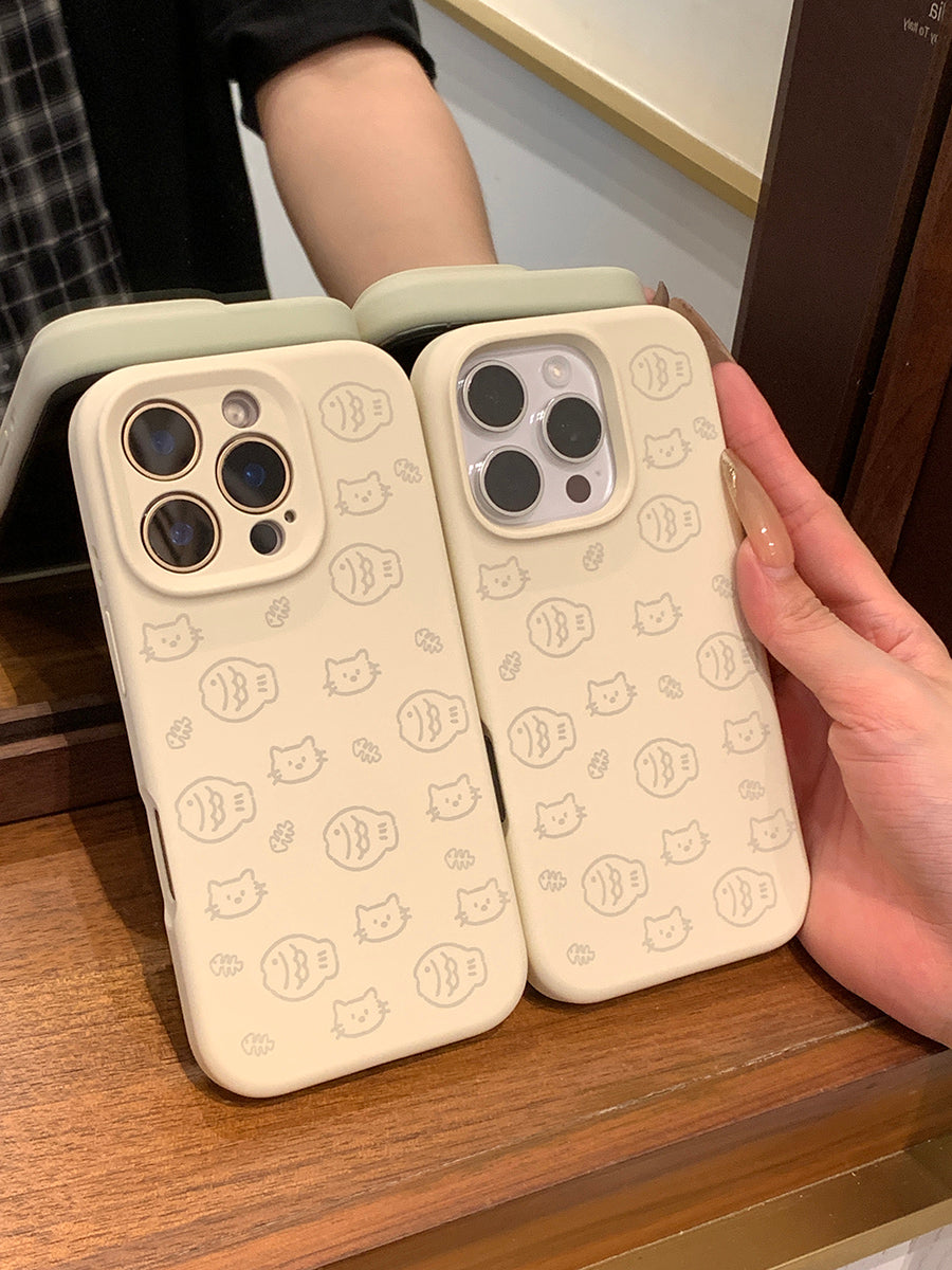 Rezin meyvə ins sadə xətlər kiçik balıq pişik maye silikon iPhone17promax mobil telefon üçün uyğun Apple 16pro Nuojiji 15 düşməyə qarşı 14 hər şey daxil kamera açarı sərt qabıq Hava