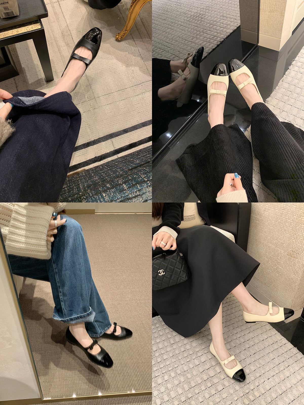 Grape Mom Studiolee Classic Color Block Chanel Style Square Toe Mary Jane Shoes with Band