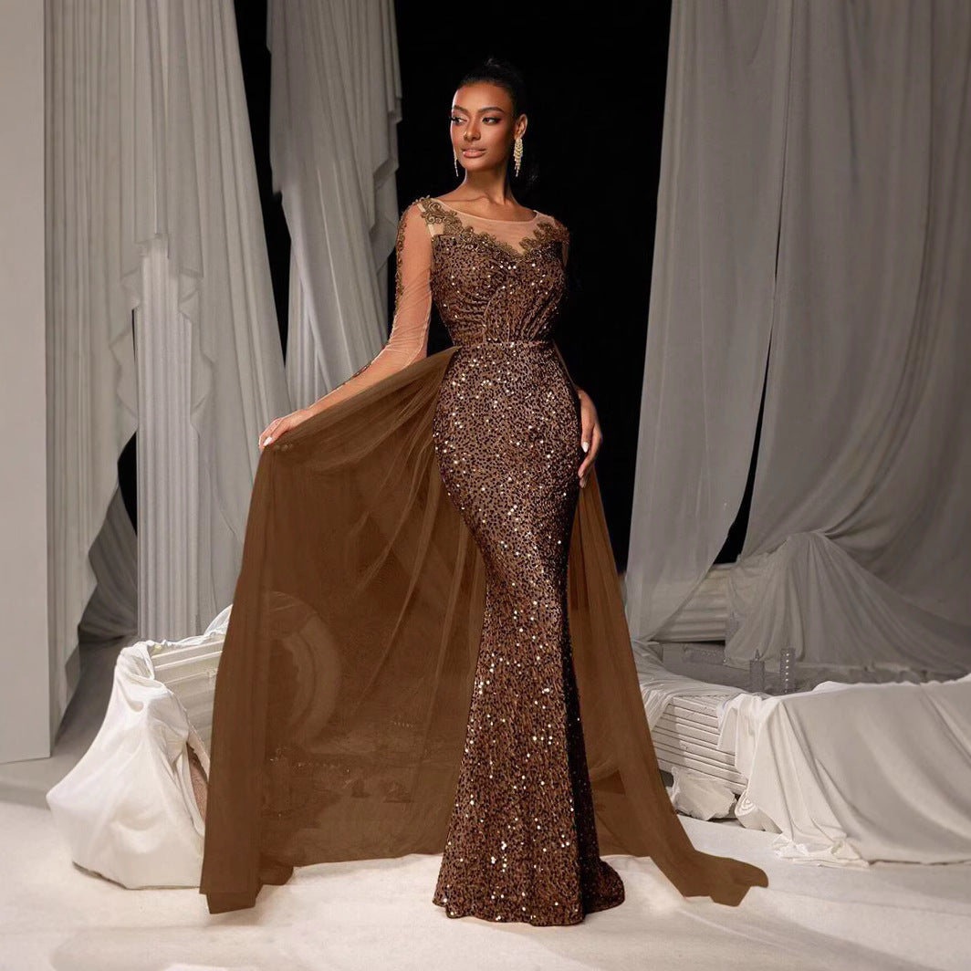 Qadınlar üçün ziyafət geyimi temperament krujevalı axşam geyimi