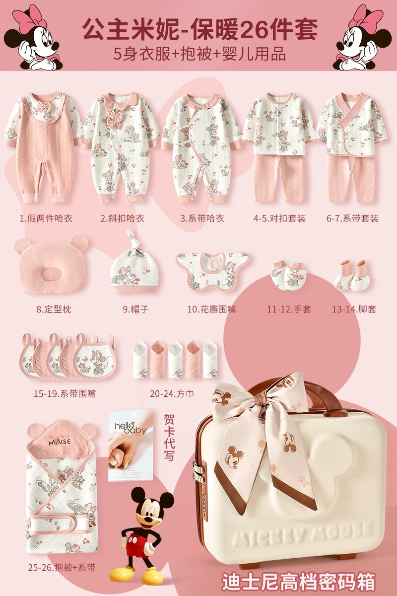 Disney körpə hədiyyə dəsti, yeni doğulmuş körpə üçün geyimlər, körpənin dolunay bayramı hədiyyəsi, yüksək səviyyəli körpə ləvazimatları