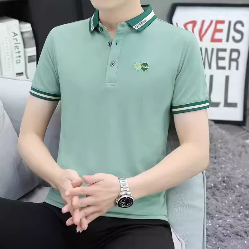 Guangzhou Thirteen Lines Kişi Qısaqol T-shirt Yay 2024 Yeni Polo Üst Yarımqol Kişi T-shirt Geyimi
