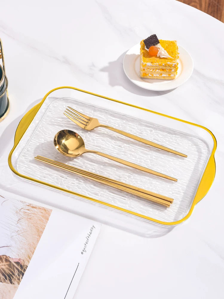 Çay fincanları, su stəkanları, çay nimçələri, qonaq otağı üçün plastik qəhvə masaları, fincanlar, düzbucaqlı meyvə yemək boşqabları ilə ev istifadəsi üçün yüngül lüks çay nimçəsi