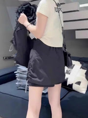 Böyük Ölçülü Qadınlar üçün Yay Yeni Nazik Armud Formalı Yüksək Belli Gündəlik Qısa Ətək, Kəmərli Yük Ətək Şalvarı