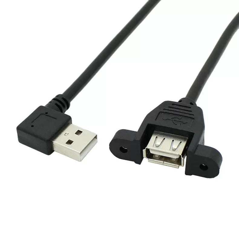 Dirsəkli USB2.0 qulaqlıq qutusu ilə USB kabeli düzəltmək üçün qulaqları və vida delikləri olan kişidən qadına uzatma kabeli