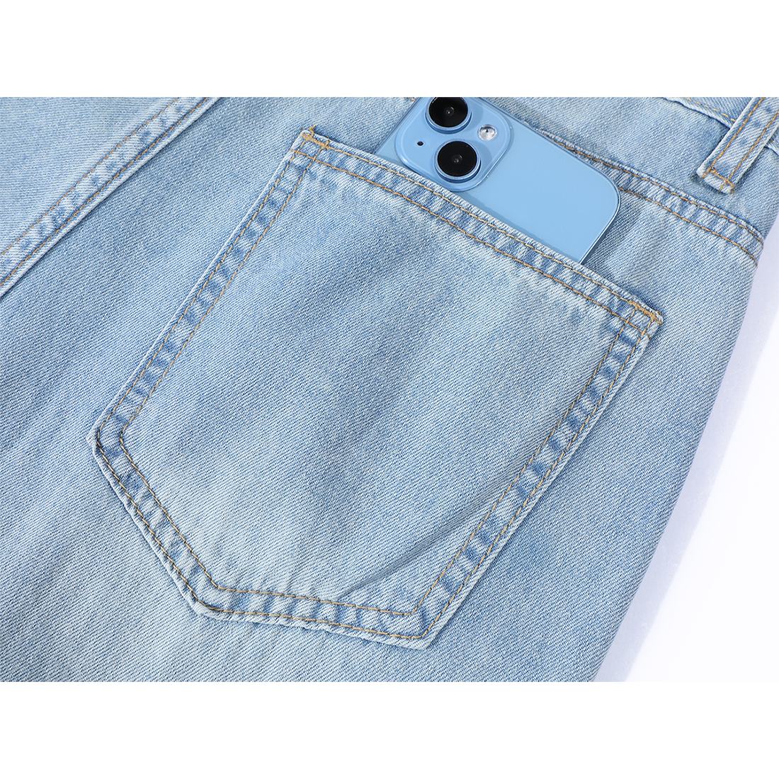 Chalisa-nın qadınlar üçün çoxfunksiyalı Koreya üslublu yay mavi denim cins şalvarı, nazik, dəbli, geniş oturacaqlı, enli ayaqlı gündəlik şalvar.