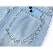 Chalisa-nın qadınlar üçün çoxfunksiyalı Koreya üslublu yay mavi denim cins şalvarı, nazik, dəbli, geniş oturacaqlı, enli ayaqlı gündəlik şalvar.