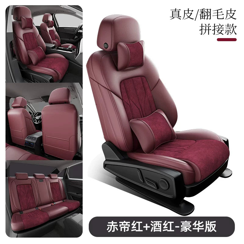 Zamşa avtomobil oturacağı yastıqları, orijinal dəri oturacaq üzlükləri, tam örtüklü, bütün mövsüm üçün, yeni yüksək səviyyəli avtomobil oturacağı üzlükləri və yastıqları
