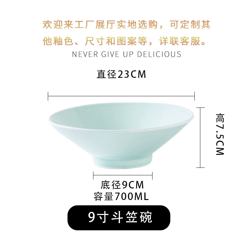 Jingdezhen seladon bambuk papaq qabı, şirli rəngli məişət əriştə qabı, Çin böyük şorba qabı, ticarət Malatang keramika qabları