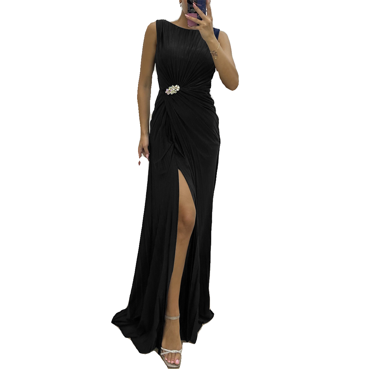 Qolsuz yarıqlı axşam donu, Avropa və Amerika üslubunda, qadınlar üçün qolsuz axşam donu.