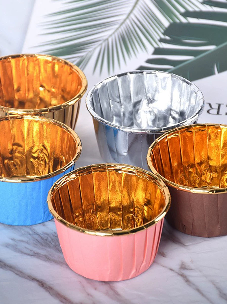 Cupcake kağız stəkan rulon ağızlı muffin stəkanı qıvrılmış kənar tort sahibi fincan kağız tutucusu ağ soba qızıl tort fincanı