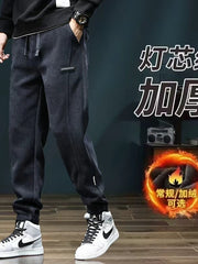 Kişilər üçün 2025-ci ilin yaz və payız şalvarları Yeni Stil, Yun astarlı məxmər gündəlik şalvarlar, Boş Fit, İdman şalvarları, Uzun şalvarlar, Dəbli