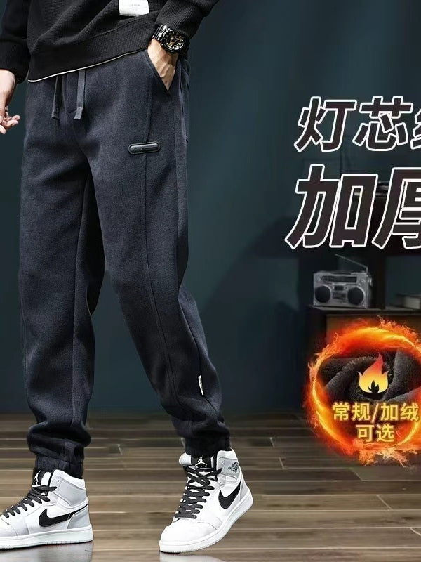 Kişilər üçün 2025-ci ilin yaz və payız şalvarları Yeni Stil, Yun astarlı məxmər gündəlik şalvarlar, Boş Fit, İdman şalvarları, Uzun şalvarlar, Dəbli