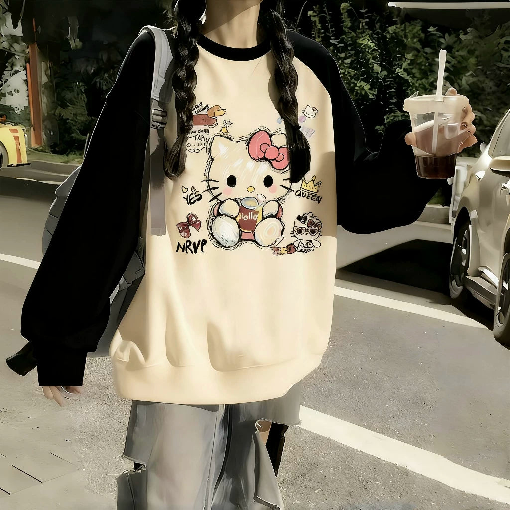 Qızlar üçün sviter, yeni yaz və payız model, dairəvi yaxalıq, geniş forma, rəng bloklayıcı, əsas qat, qış üçün flis astarlı köynək.