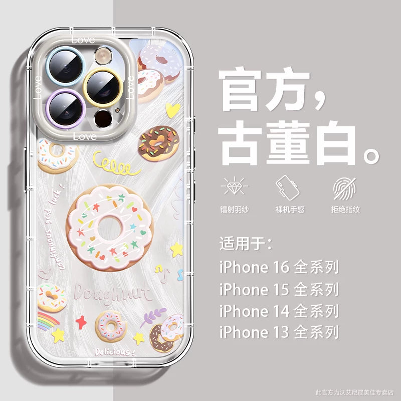 Woaini Apple 16pro mobil telefon qutusu 17p şirin donut 15 üçün uyğundur, maqnit dayağı 14promax silikon iPhone13 hər şey daxil olmaqla, düşməyə qarşı üstəgəl qabaqcıl 12 qadın modeli 11 lanyard ilə gəlir