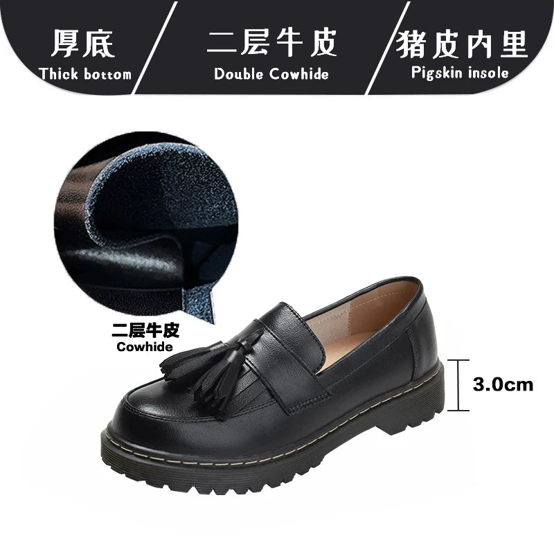 Retro püsküllü loferlər, qadın orijinal dəridən qalın dabanlı bantlı ayaqqabılar, 2022 yeni stil Britaniya stilində dəri ayaqqabılar, JK formalı ayaqqabılar