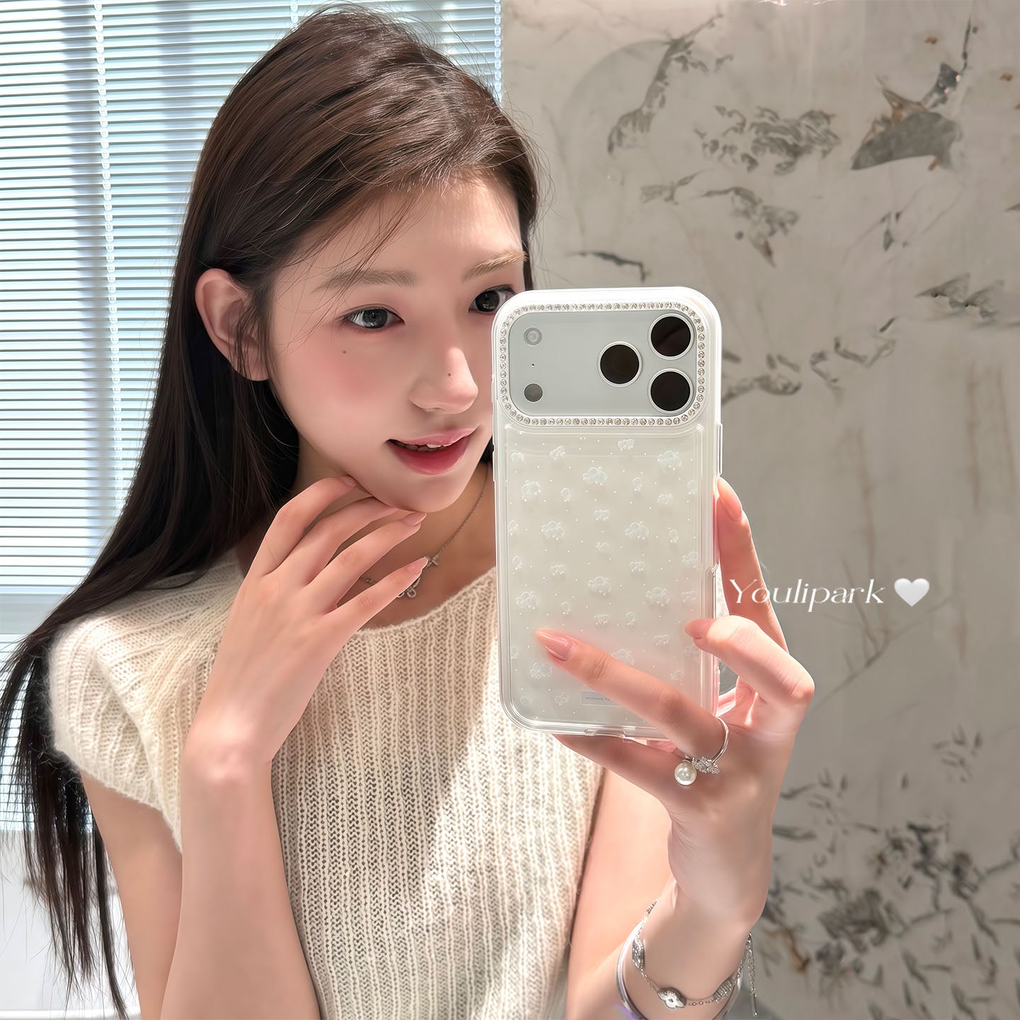 Yuri Park ins Koreya qızı zərif və gözəl parıldayan almaz kiçik çiçəkli 17 17pro Apple 17ProMax mobil telefon qutusu iPhone16 hər şey daxil 14 yeni 16Promax qoruyucu örtük 13