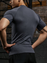 Vest Up Amerika slim fit tikişsiz fitnes qısaqol kişi teksturalı qısaqol yüksək elastik qırış əleyhinə tayt kişi köynəyi