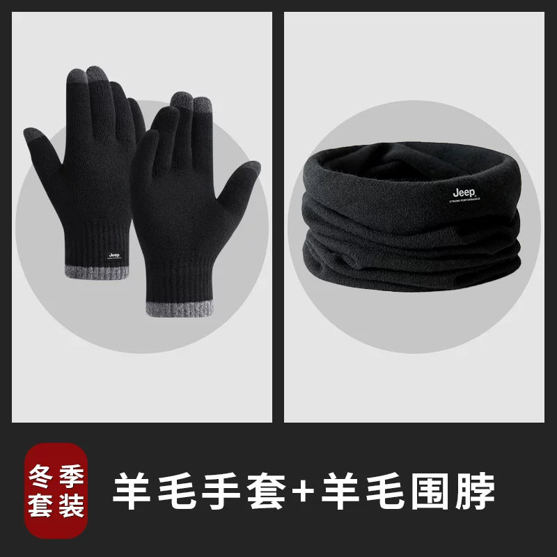 Kişilər üçün Jeep yun qarışığı əlcəkləri, qış üçün daha qalın və isti, toxunma ekranı ilə uyğun, velosiped sürmək üçün küləkdən qoruyur.