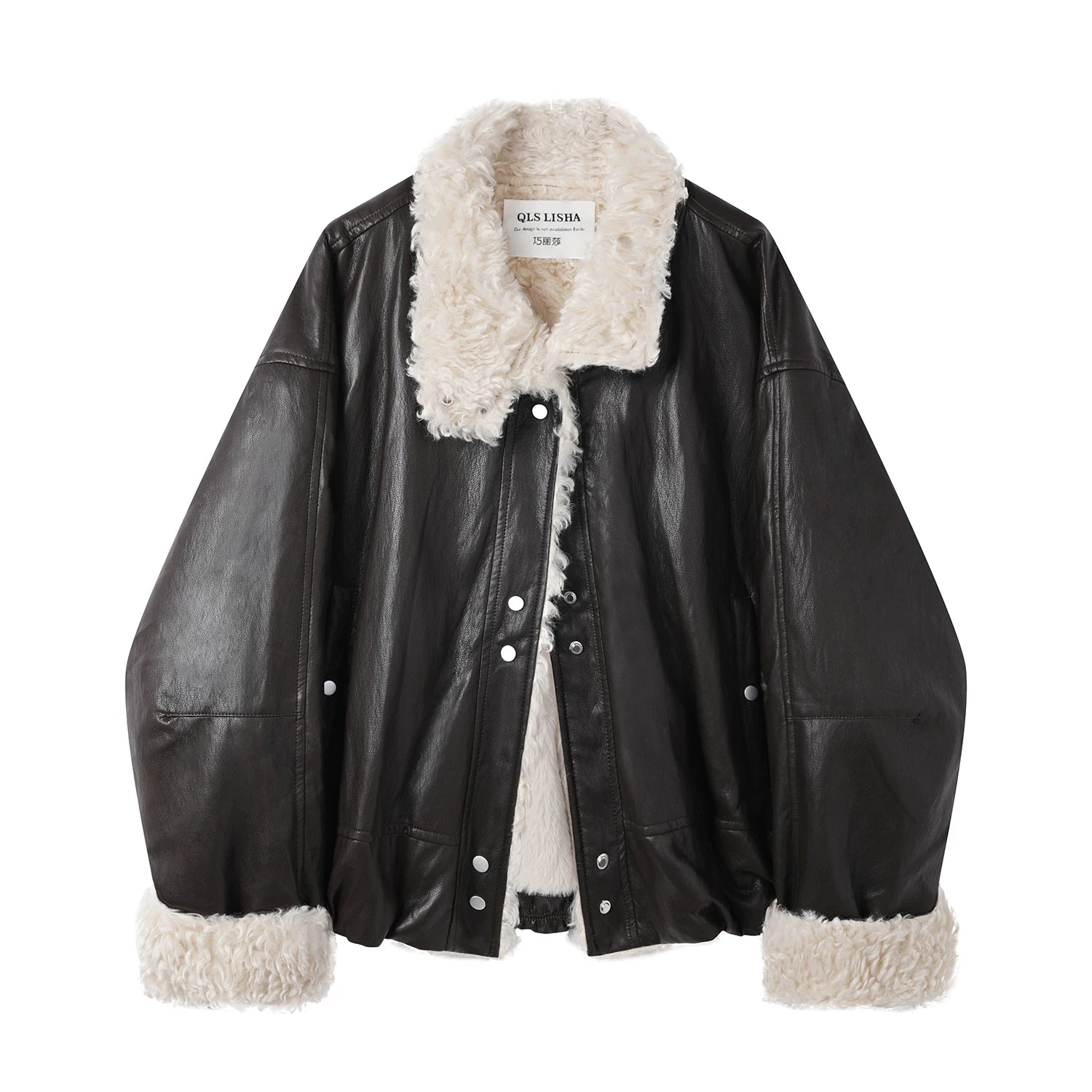Cholisa Lambswool Yaxa Dəri Gödəkçə, Qalınlaşdırılmış Yun Astarlı Palto, Qadınlar üçün 2026 Yeni Qış Amerika Motosiklet Gödəkçəsi