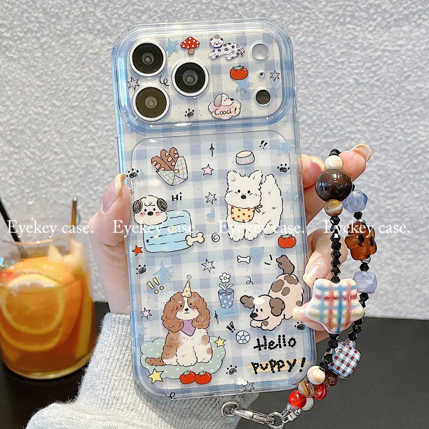 eyekey·ins Apple 17promax mobil telefon qutusu üçün uyğundur iphone16 əyləncəli cizgi filmi mavi plaid puppy 15 zəncirli 14 yeni stil 13 kişi və qadınlar 17 düşməyə qarşı 16pro qoruyucu örtük