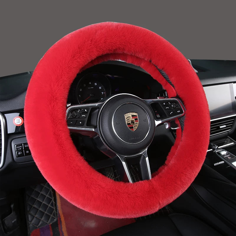 Car steering wheel cover, soft, warm, non-slip, soft and comfortable for winter, universal car interior accessory.