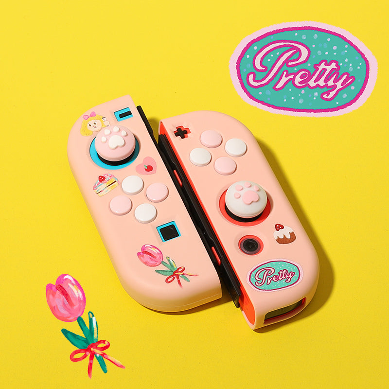 Oled Nintendo Switch açar qapağı rəngli stiker NSlite pişik pəncəsi rokçu qapağı çəhrayı və bənövşəyi joycon üçün uyğundur