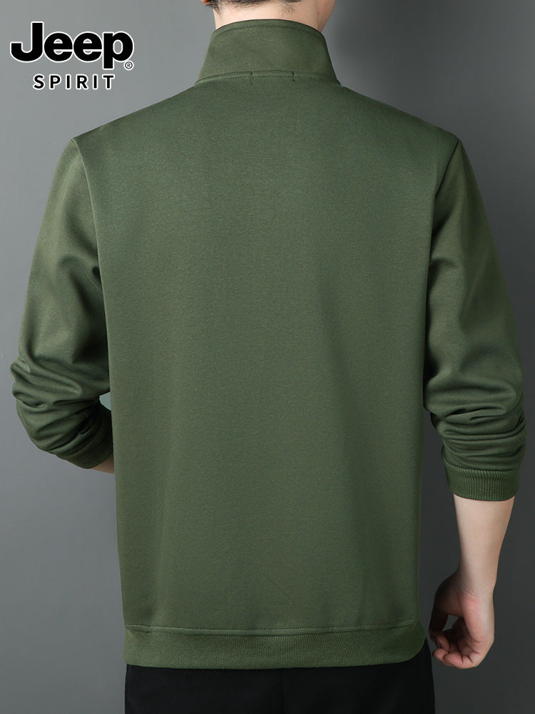 JEEP 2025 Payız Kişi Sviteri, Boş Forma, Dayaqlı Yaxalıq, Uzun Qol, Əsas Qat, Yarım Fermuarlı Top