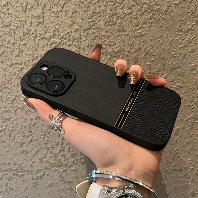 Apple 17pro mobil telefon qutusu yeni yüksək keyfiyyətli tikiş 16promax qara ağac taxıl tutqun 15 hər şey daxil 13 düşməyə qarşı 12 iphone 17 hava nişinə uyğun 14 fərdiləşdirilmiş yaradıcı qoruyucu örtük 11