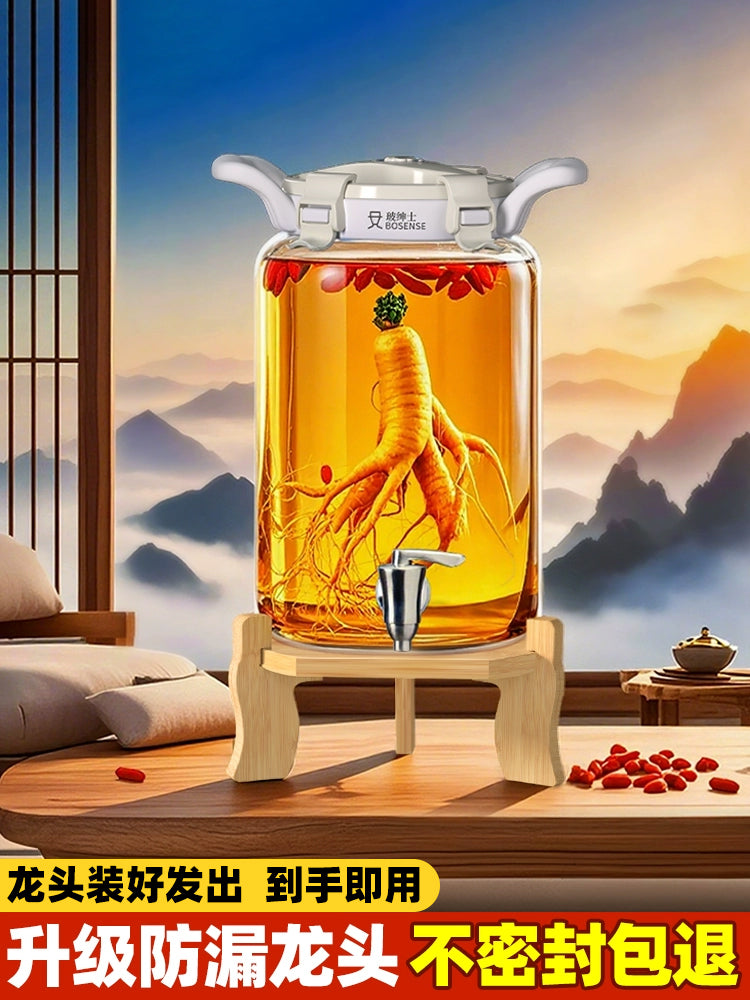 Şərab islatmaq üçün xüsusi şərab şüşəsi, möhürlənmiş şüşə butulka, kranı olan yüksək dərəcəli qatılaşdırılmış şüşə butulka, jenşen islatmaq üçün şərab qabı, şərab çəni, uzunmüddətli saxlama çəlləsi
