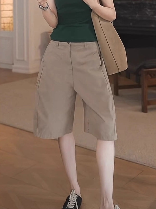 Böyük ölçülü Koreya üslubunda, geniş, gənc qadınlar üçün beşbucaqlı enli şalvar, yay üçün idealdır, arıqladıcı, şık, üçölçülü kəsimli düz şortlar
