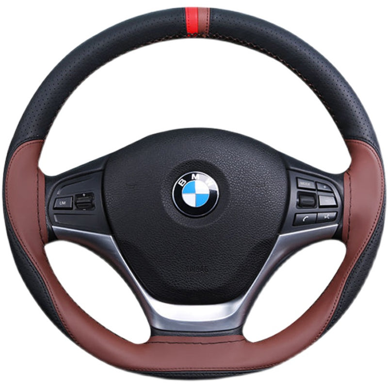 Əl ilə tikilmiş avtomobil sükan örtüyü, idman üslubunda, bütün mövsüm üçün, sürüşməyən, aşınmaya davamlı, orta ölçülü, birləşdirilmiş mikrofiber dəri örtük