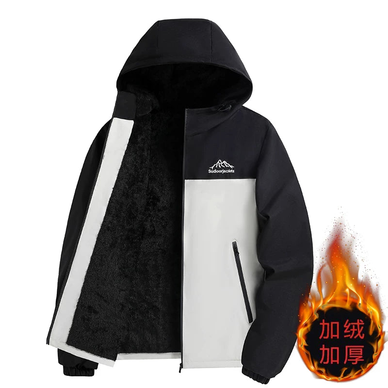 Kişilər üçün payız/qış üçün yun astarlı, qalınlaşdırılmış, dəbli, çoxfunksiyalı ayaqaltı gödəkçə, külək və suya davamlı küləkdən qoruyucu.