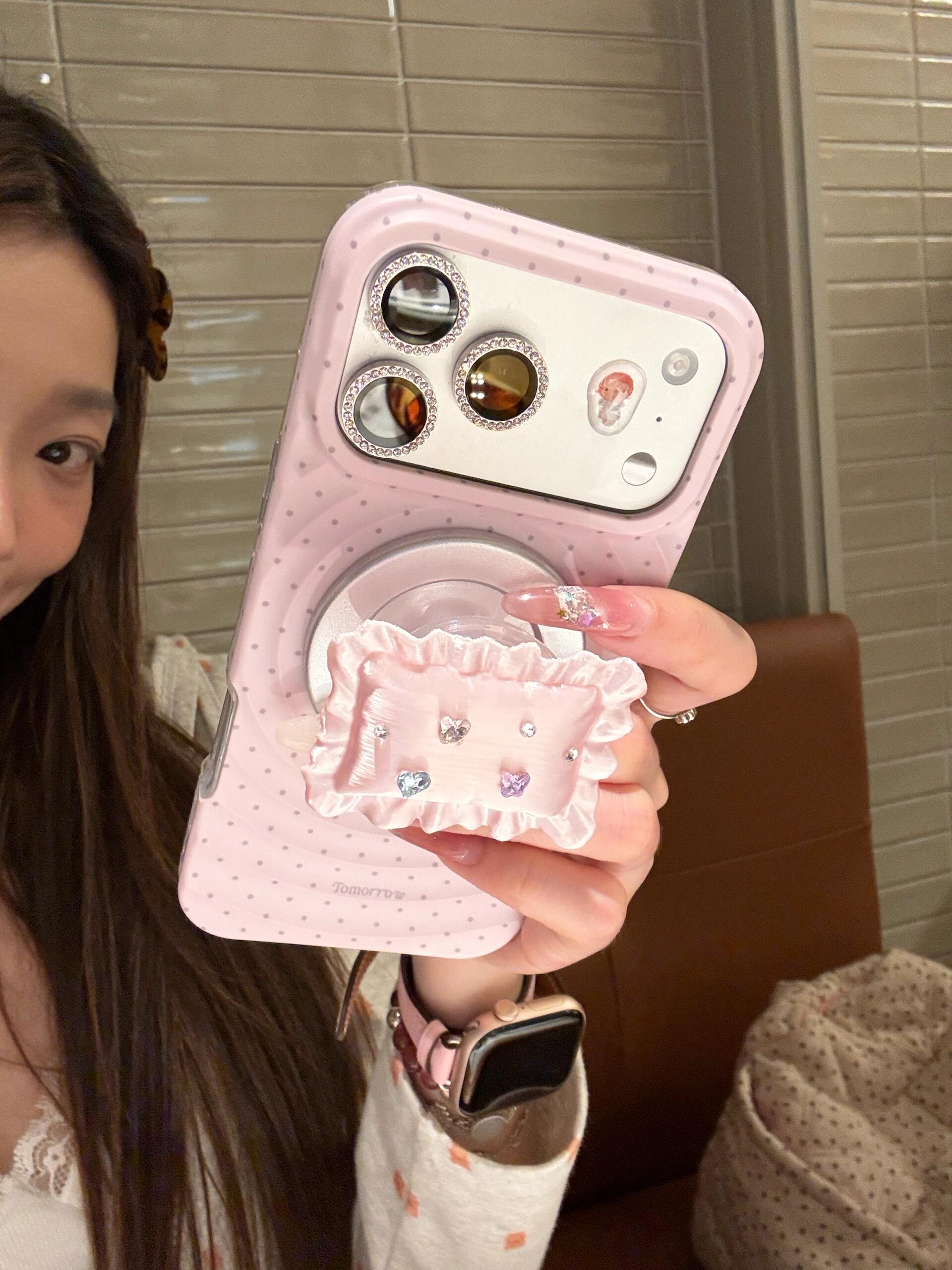 Koreya ins polka nöqtəli qiymətli daş yastıq maqnit tutacağı iPhone17pro Apple 16 mobil telefon qutusu 17promax hər şey daxil iPhone17 yıxılmağa qarşı qoruyucu örtük 16promax şəxsiyyət 15