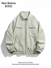 NEW BOLUNE American High Street Trendy Metallic Decor Unisex Solid Color Loose Casual Jacket