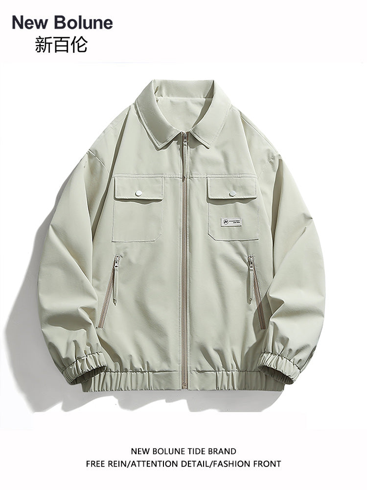 NEW BOLUNE American High Street Trendy Metallic Decor Unisex Solid Color Loose Casual Jacket