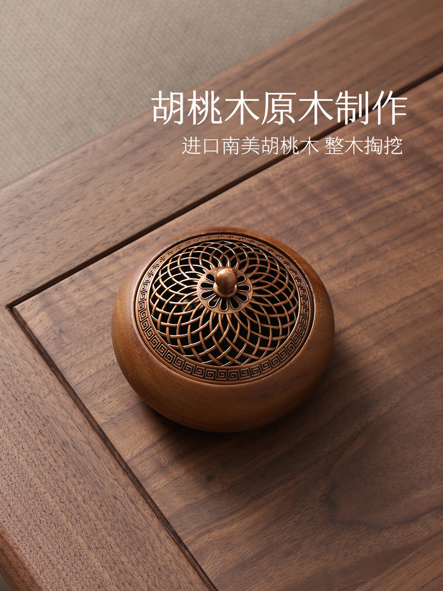 Qoz ev qapalı buxur yandırıcı bərk ağac çay mərasimi səndəl ağacı agarwood buxur yandırıcı disk buxur burner ağcaqanad rulon qabı tel buxur yandırıcı