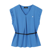 Chola Lisa-nın dəbli Klein mavi köynəyi, nazik və diqqət çəkən yay geyimi, özünəməxsus və gözəl qolsuz top.