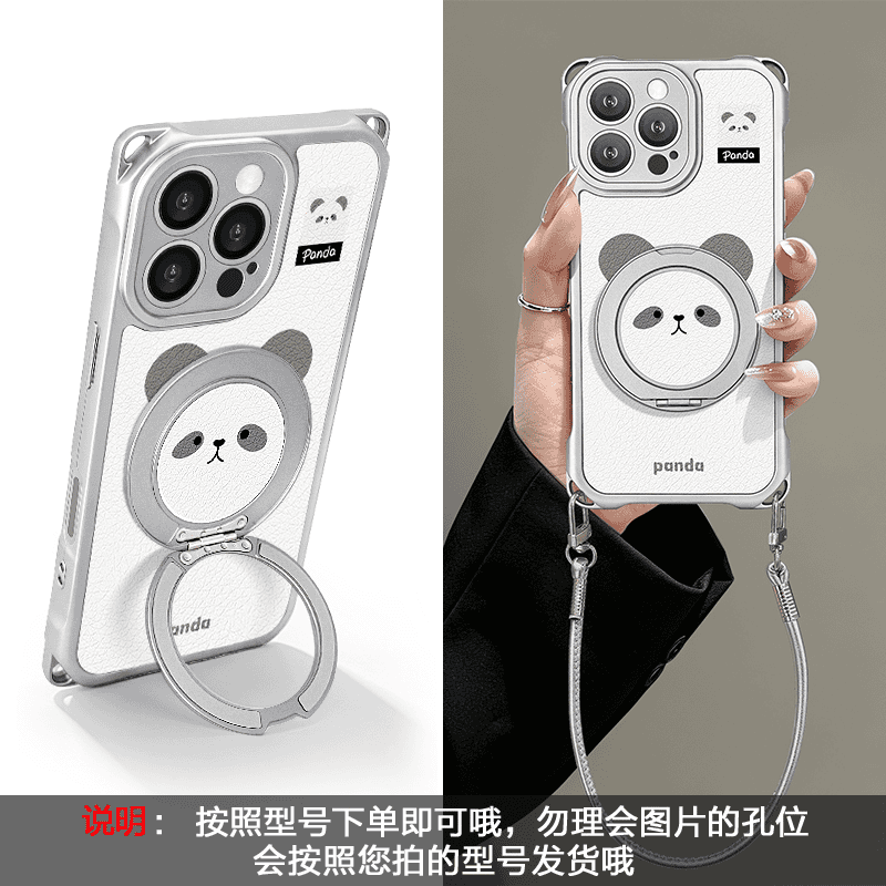 Apple 17promax mobil telefon qutusu üçün uyğun Panda stendi Huawei mate60pro yeni p70 yaradıcı OppoReno15 diaqonal lanyard vivox300 dörd künclü anti-düşmə Xiaomi 17 sevimli və yumşaq