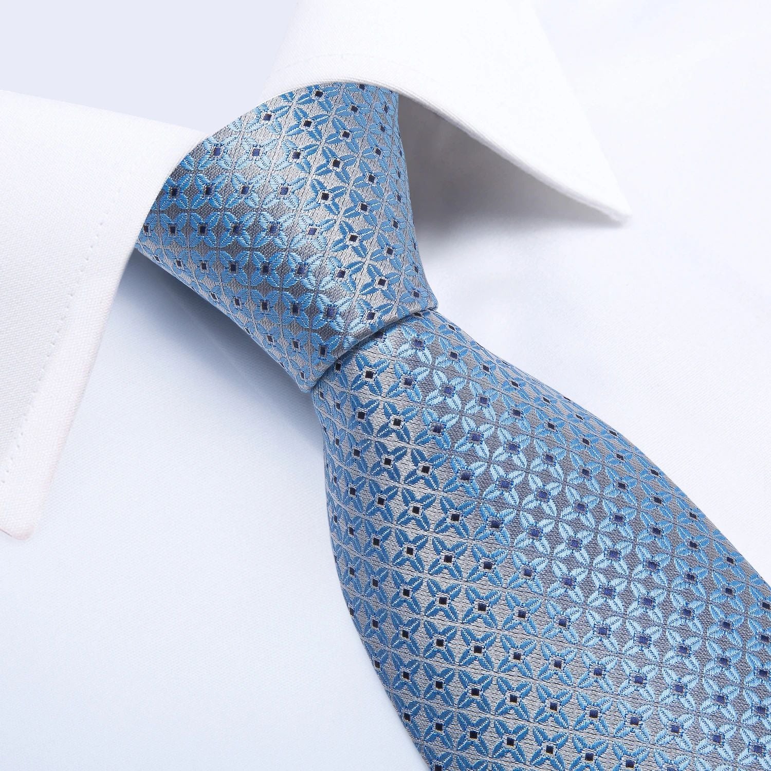 Luxury Blue Damafon Dotted Silk Ties for Men Solid Wedding Entrance
