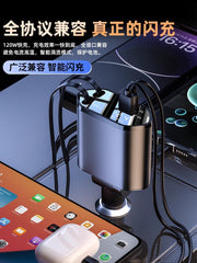 2026 New Car Charger Super Fast Charger Car Cigarette Lighter Adapter Flash Charging Retractable Cable for Mobile Phones