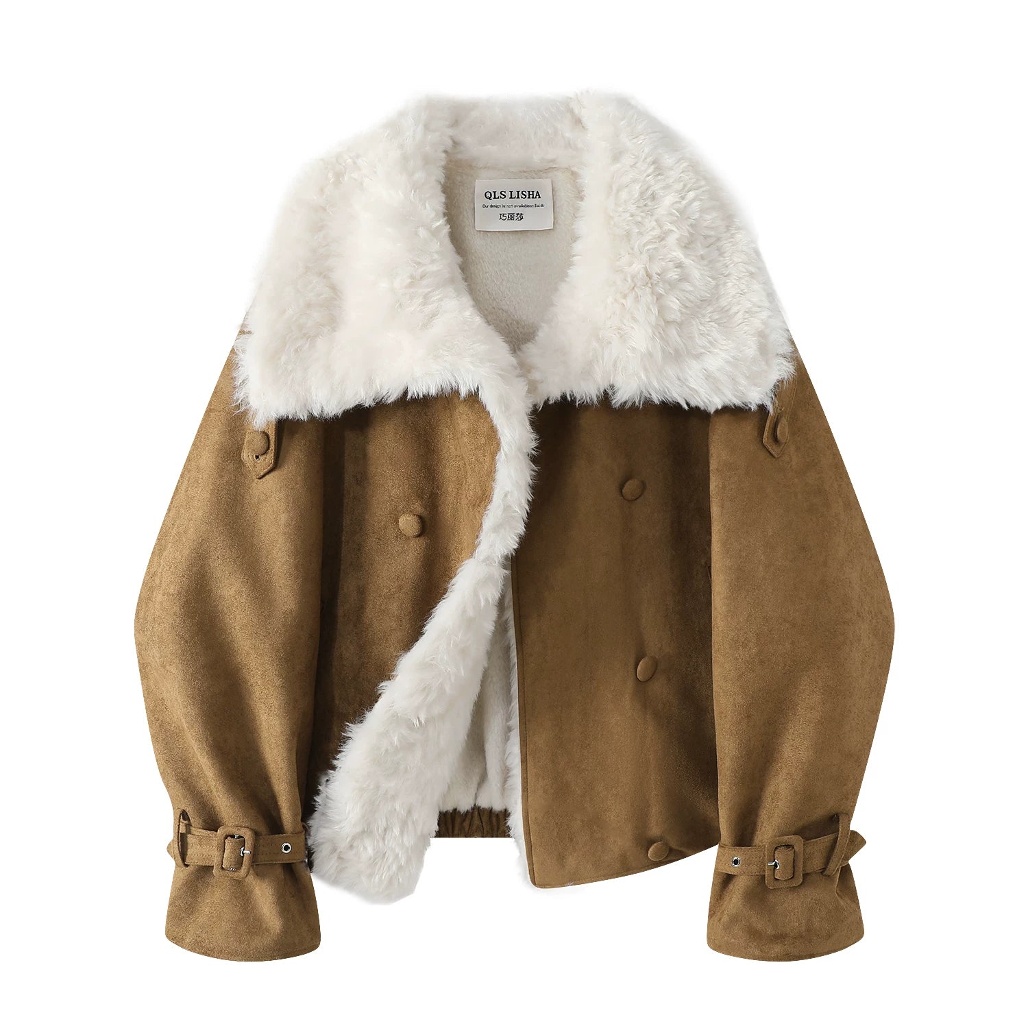 Cholisa Qara Qoyun Dərisi Yun Astarlı Pambıq Qadın Gödəkçəsi, Koreya Üslubunda, Super Şirin Qış Zamşa Xəz Palto