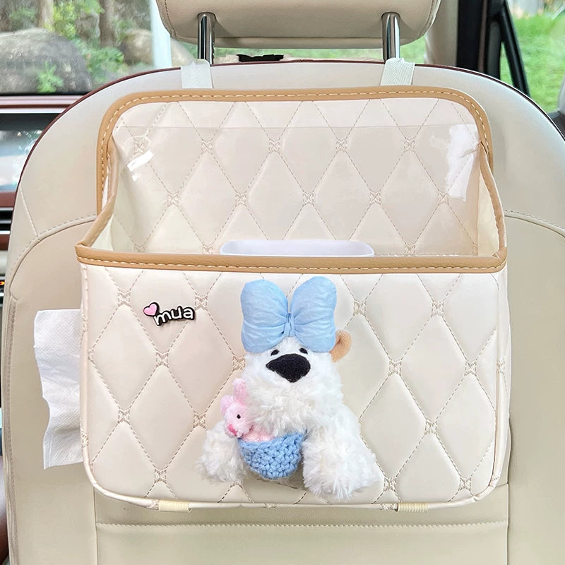 Cartoon style car tissue box, a multifunctional tissue organizer for the backs of car seats, is an essential item for organizing car interior items.