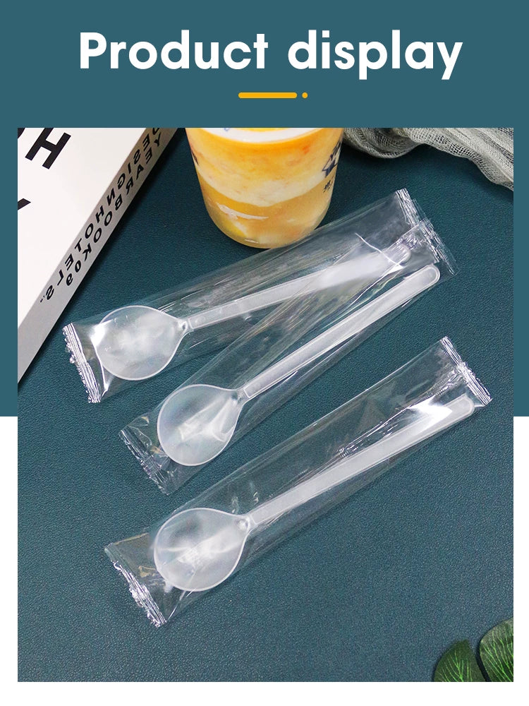Birdəfəlik ayrı-ayrılıqda qablaşdırılan yanmış ot jele qaşıq, uzun saplı ticari plastik buz tozu süd çay qaşığı, meyvə çay qaşığı, qədim çay qaşığı