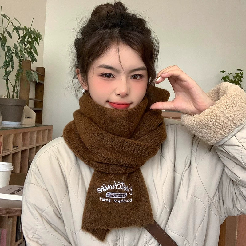 Qadınlar üçün Fala Armani ağ yumşaq yun şarf, qış Koreya üslubunda toxunmuş yun şarf, yüksək keyfiyyətli və çoxfunksiyalı.